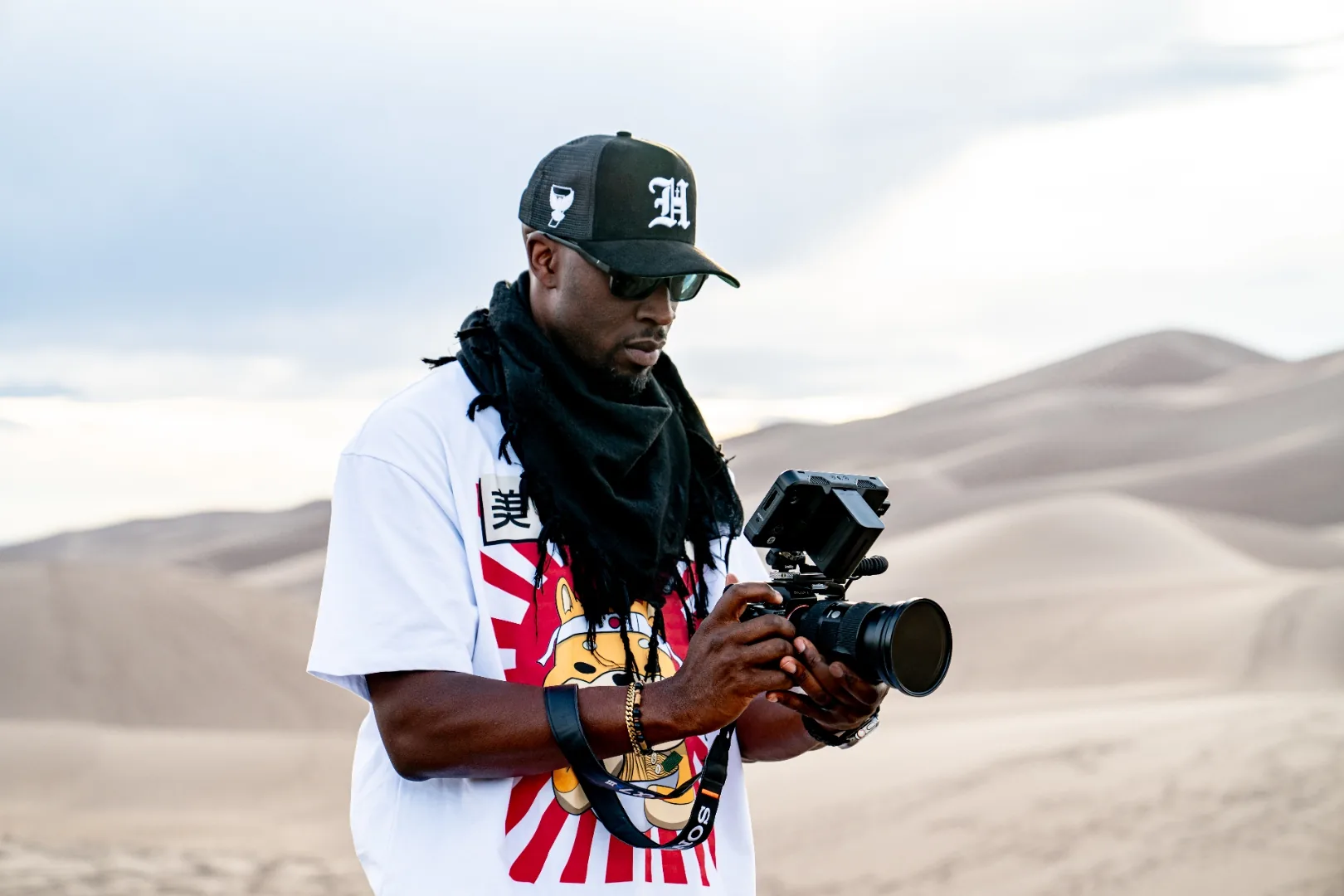 Ian Bennett with the cinema camera on the Great Sand Dunes — the LIFTED frames grabbed between outfit changes