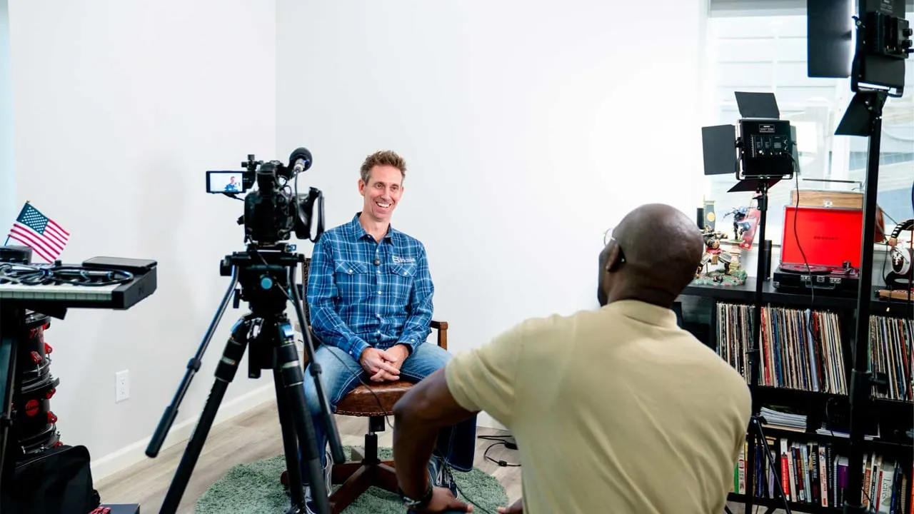 Interview for Reliance Builders of Colorado, with LIFTED's camera and lights set up in the room
